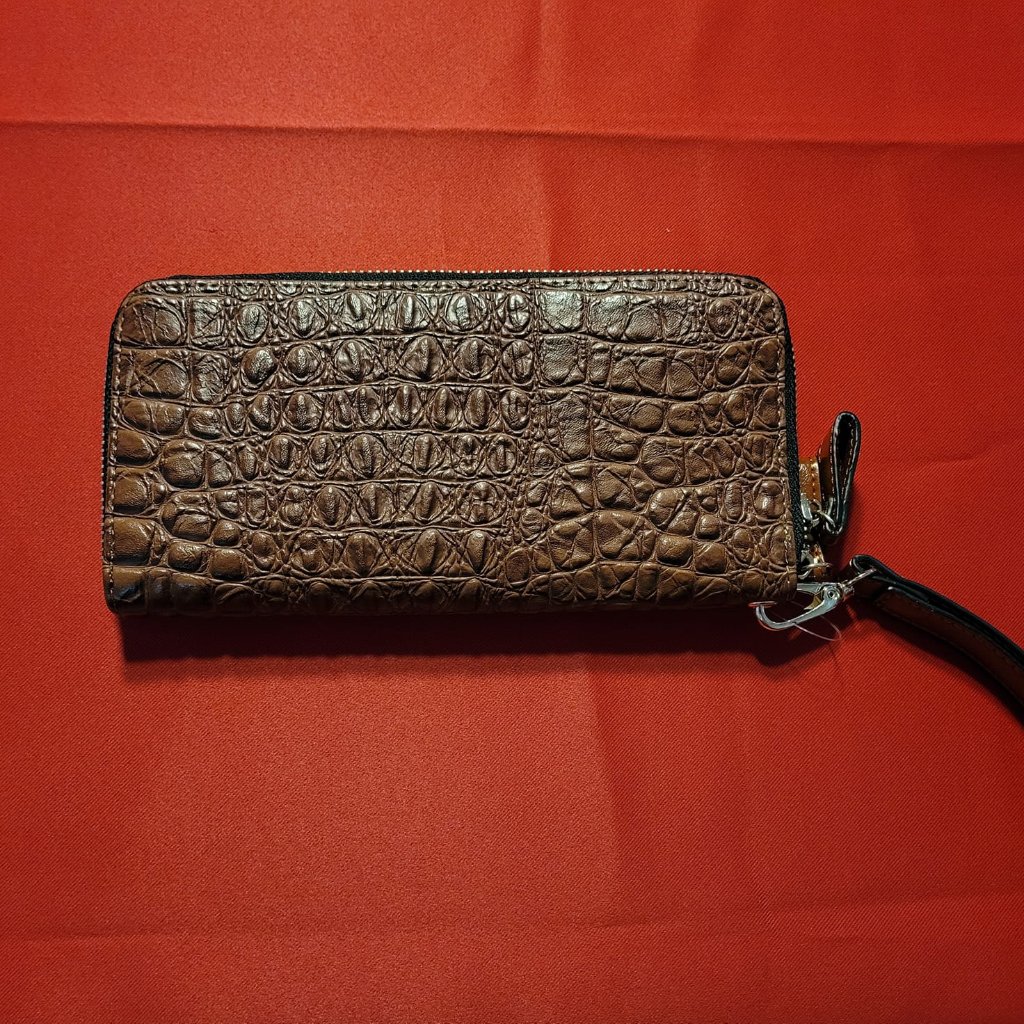 Brown Crocodile Print Wristlet